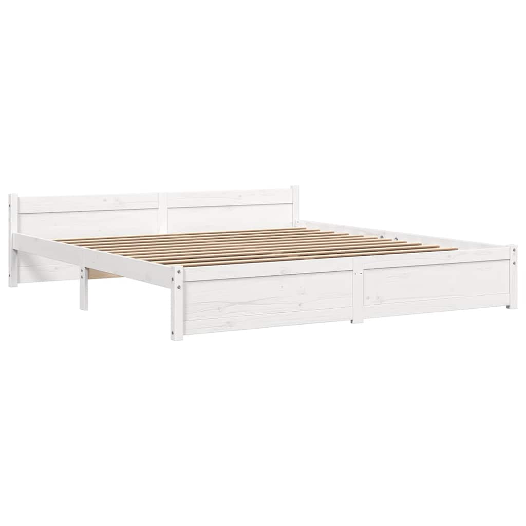 Bed Frame without Mattress White Solid Wood 180x200 cm Super King