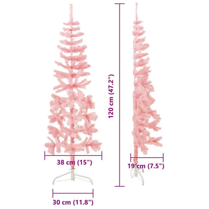Slim Artificial Half Christmas Tree with Stand Pink 120 cm