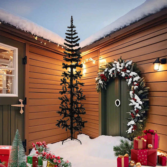 Slim Artificial Half Christmas Tree with Stand Black 240 cm