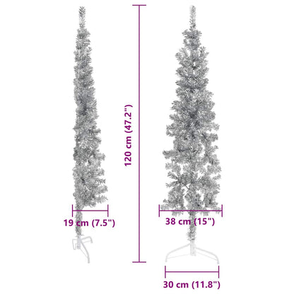 Slim Artificial Half Christmas Tree with Stand Silver 120 cm