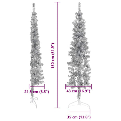 Slim Artificial Half Christmas Tree with Stand Silver 150 cm