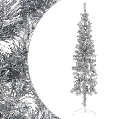 Slim Artificial Half Christmas Tree with Stand Silver 180 cm