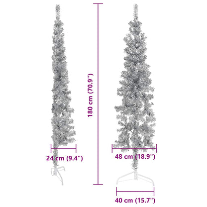 Slim Artificial Half Christmas Tree with Stand Silver 180 cm