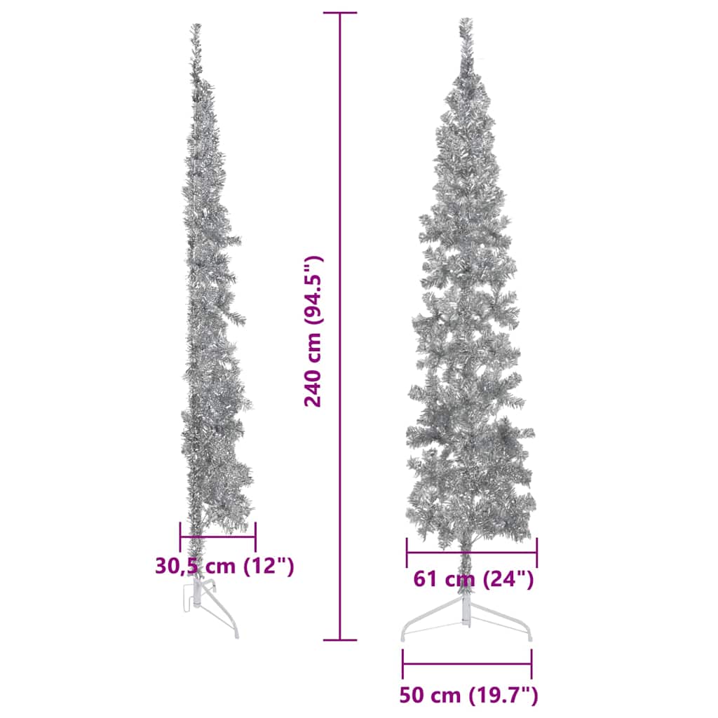 Slim Artificial Half Christmas Tree with Stand Silver 240 cm