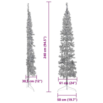 Slim Artificial Half Christmas Tree with Stand Silver 240 cm