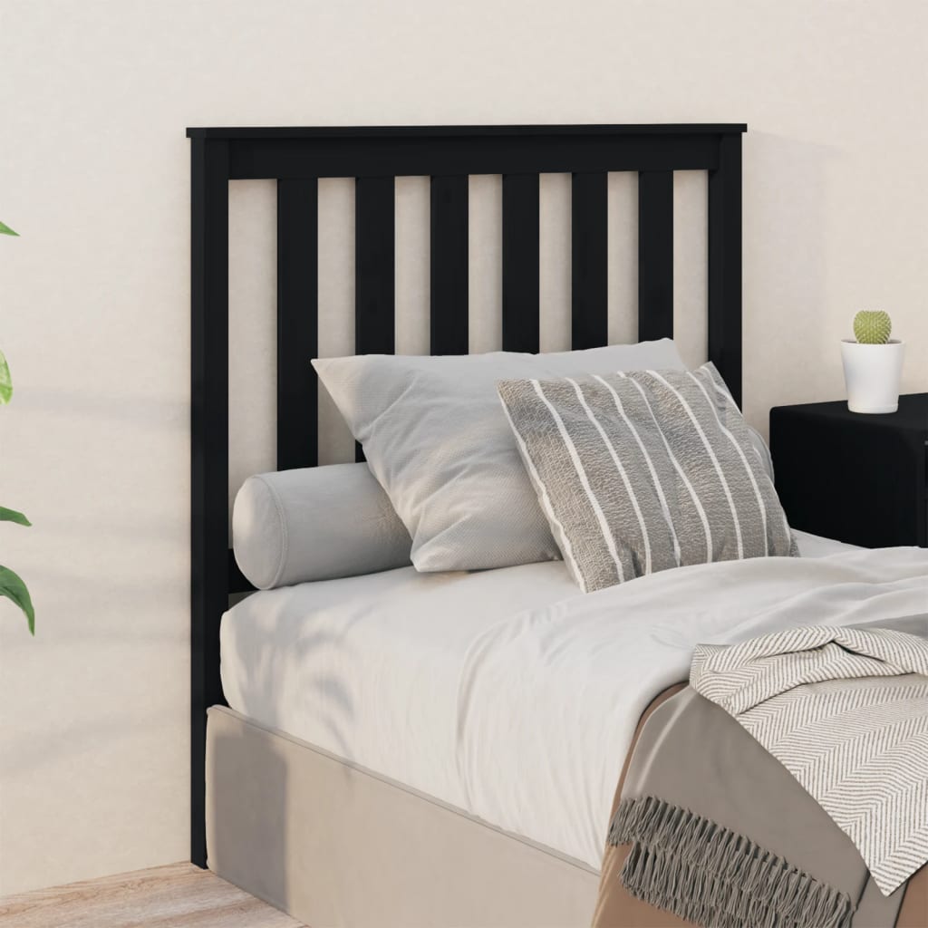 Bed Headboard | Black | Solid pine wood | Standard | Decorative Inlays