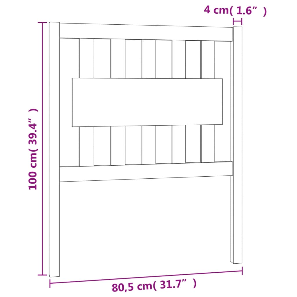 Bed Headboard Grey 80.5x4x100 cm Solid Wood Pine