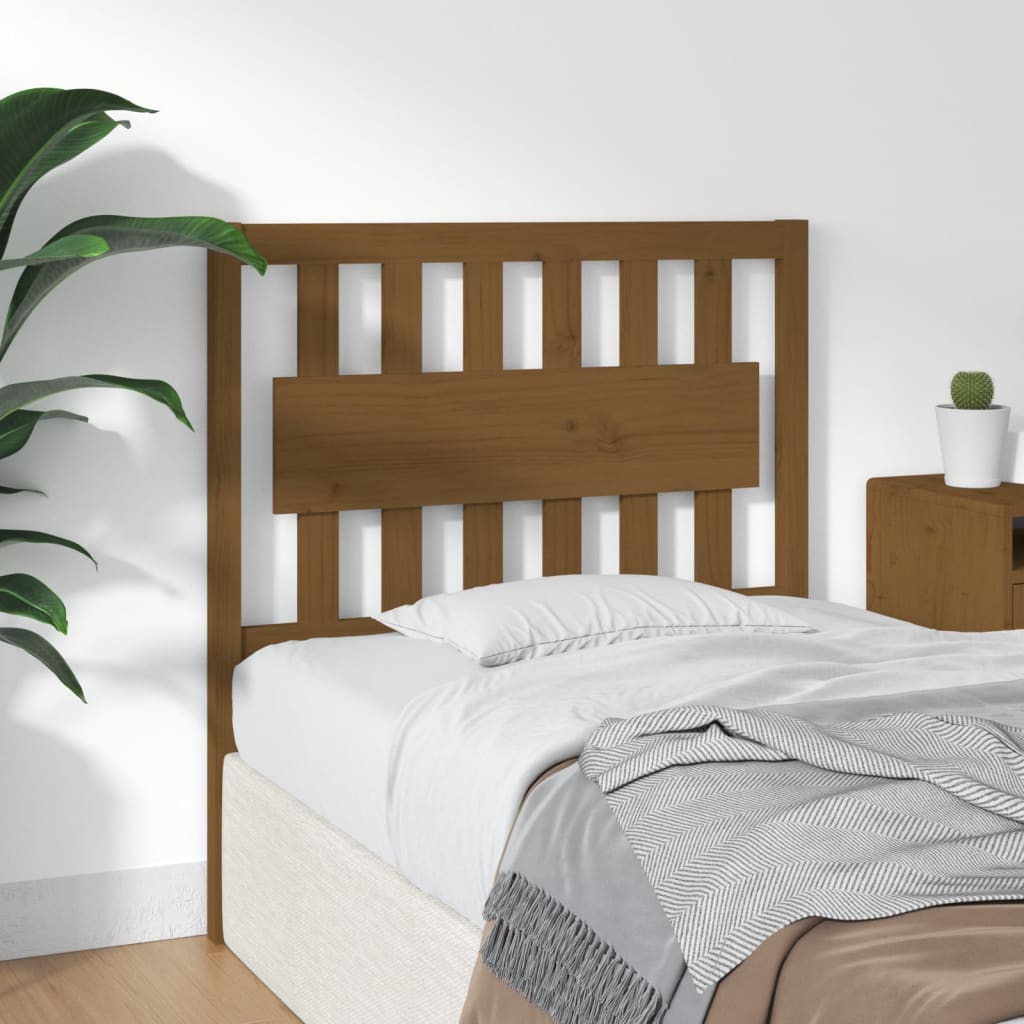 Bed Headboard | Honey brown | Solid pinewood | Decorative Inlays