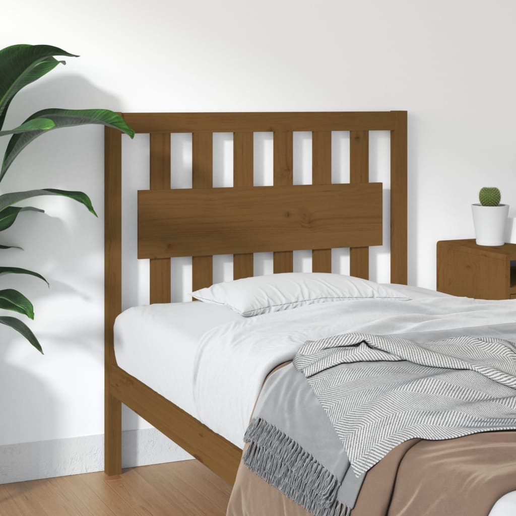 Bed Headboard | Honey brown | Solid pinewood | Decorative Inlays