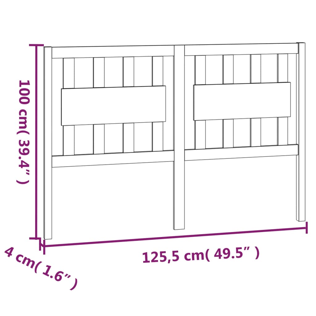 Bed Headboard Grey 125.5x4x100 cm Solid Wood Pine
