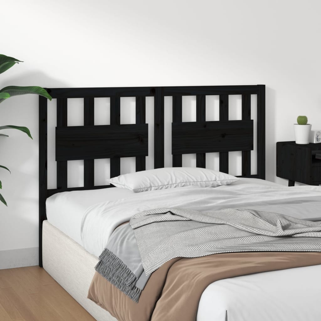 Bed Headboard | Black | Solid Pine Wood | 145.5x4x100 cm