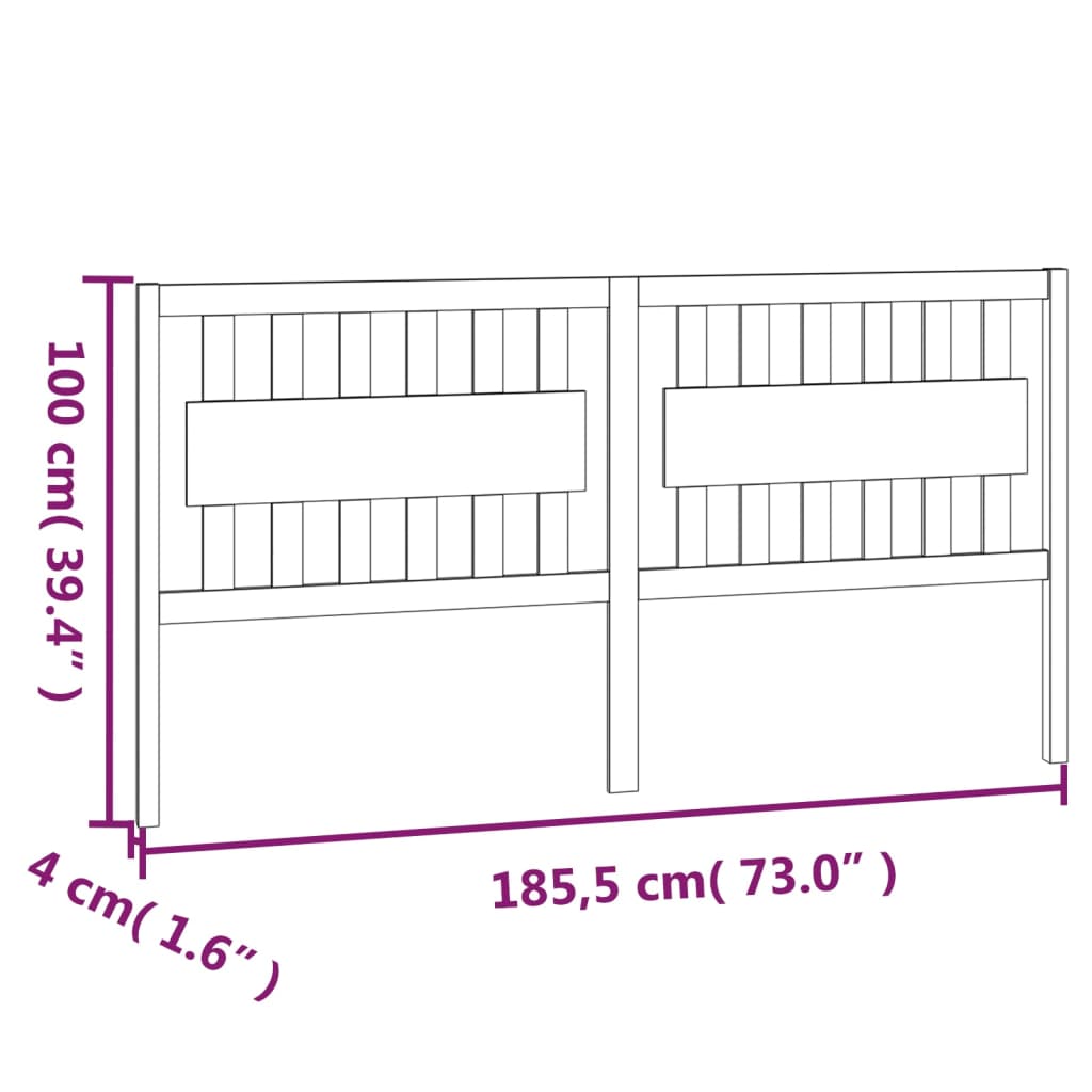 Bed Headboard Grey 185.5x4x100 cm Solid Wood Pine