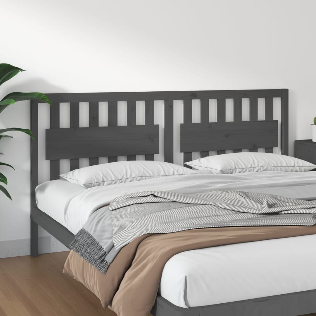 Bed Headboard Grey 185.5x4x100 cm Solid Wood Pine