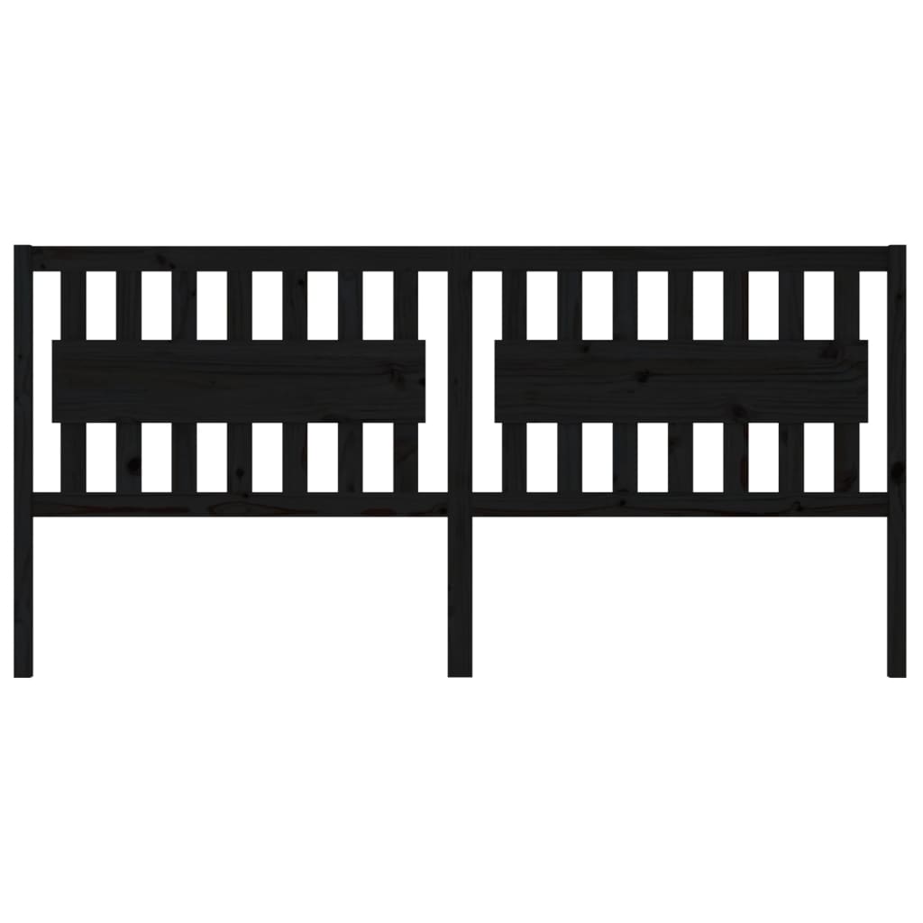 Bed Headboard | Black | Solid Pine Wood | Large | Decorative Inlays