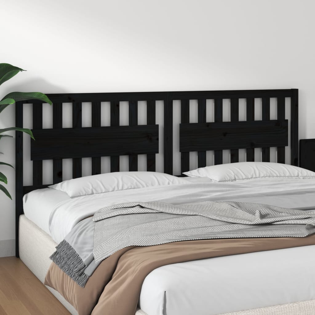Bed Headboard | Black | Solid Pine Wood | Large | Decorative Inlays