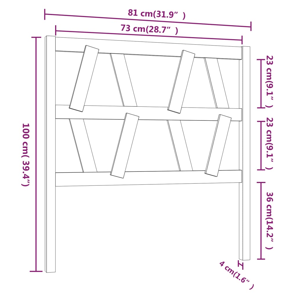 Bed Headboard | Grey | Solid pinewood | 81 x 4 x 100 cm
