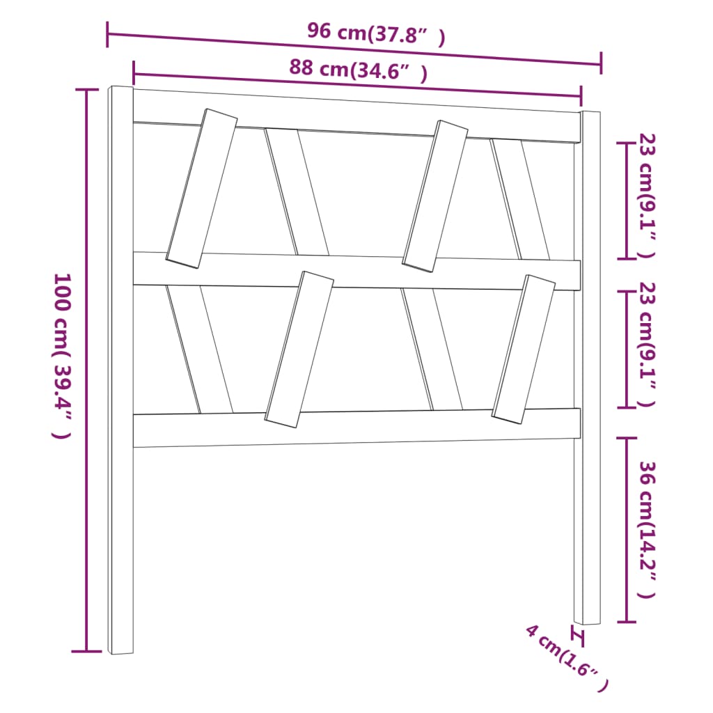 Bed Headboard | Black | Solid Pine Wood | Single size | Decorative Inlays