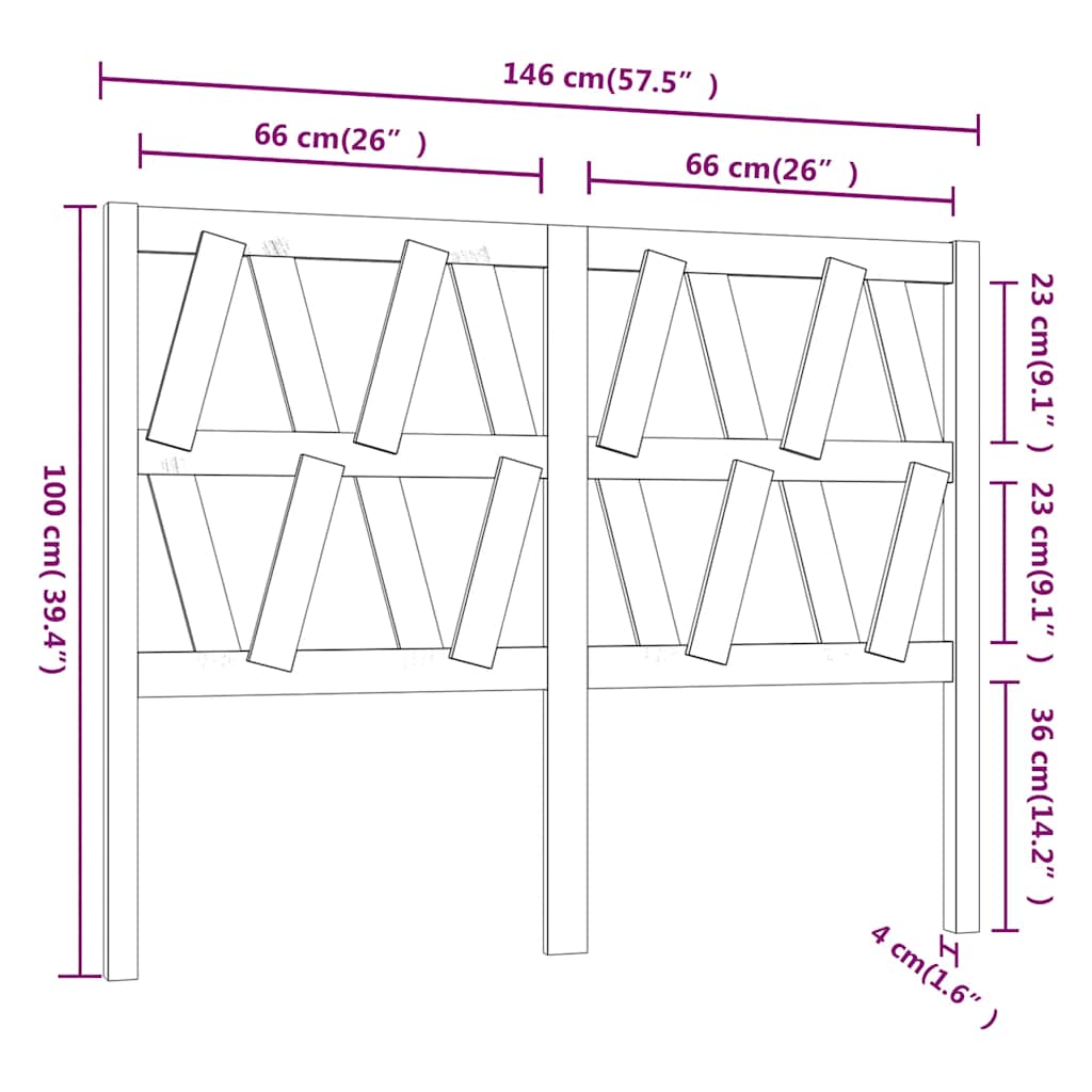 Bed Headboard Grey 146x4x100 cm Solid Wood Pine