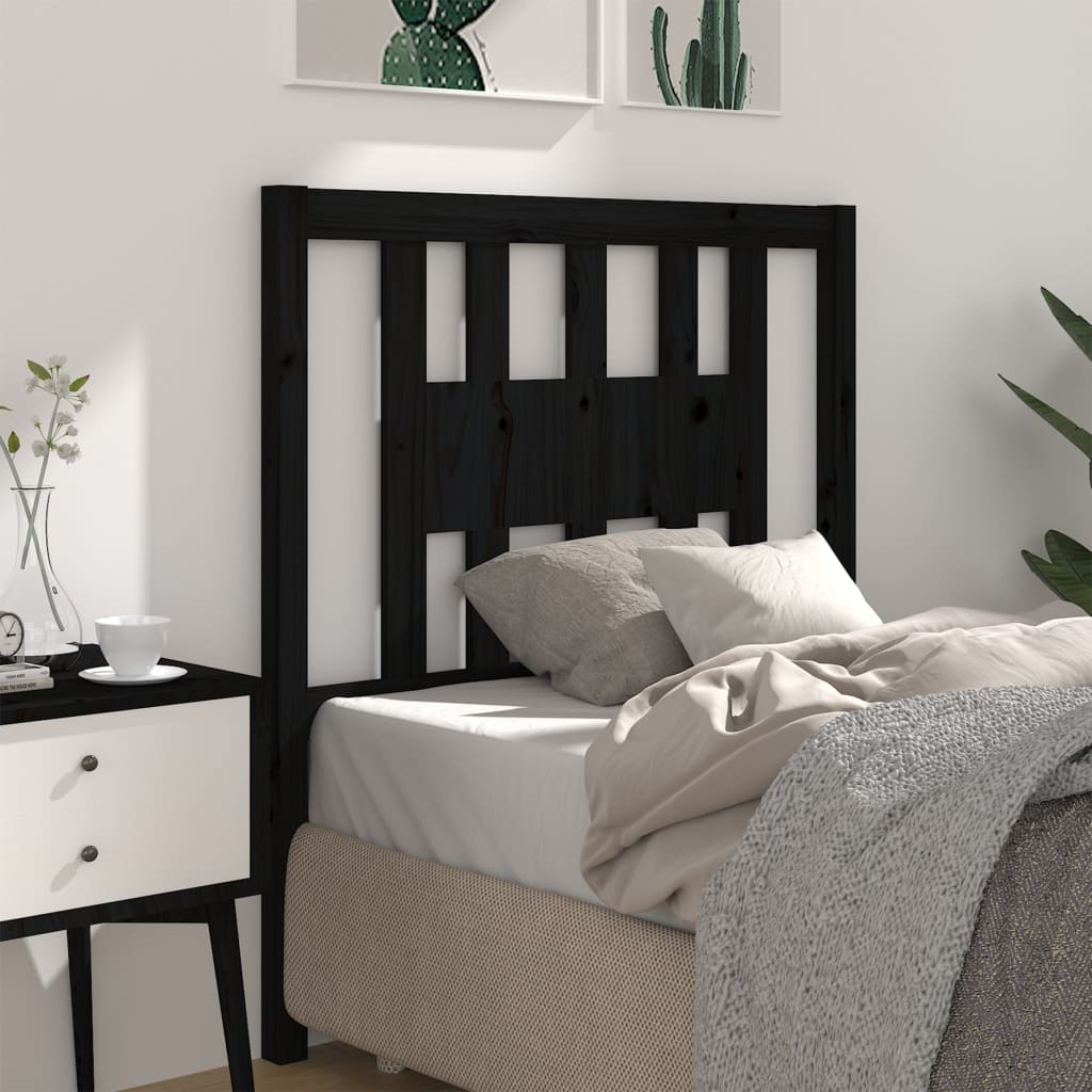 Headboard | Black | Solid pine wood | 96x4x100 cm | Decorative Inlays