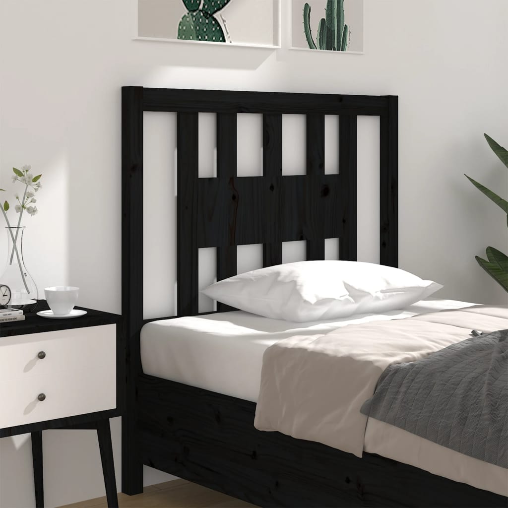 Headboard | Black | Solid pine wood | 96x4x100 cm | Decorative Inlays