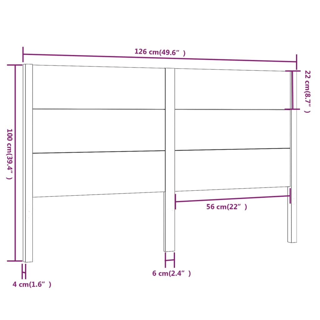 Headboard Black 126x4x100 cm Solid Wood Pine