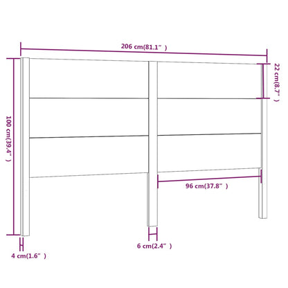 Headboard Black 206x4x100 cm Solid Wood Pine