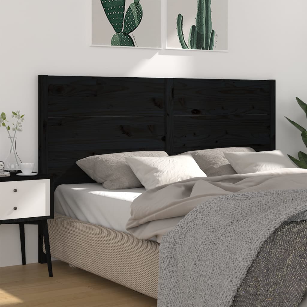 Headboard Black 206x4x100 cm Solid Wood Pine