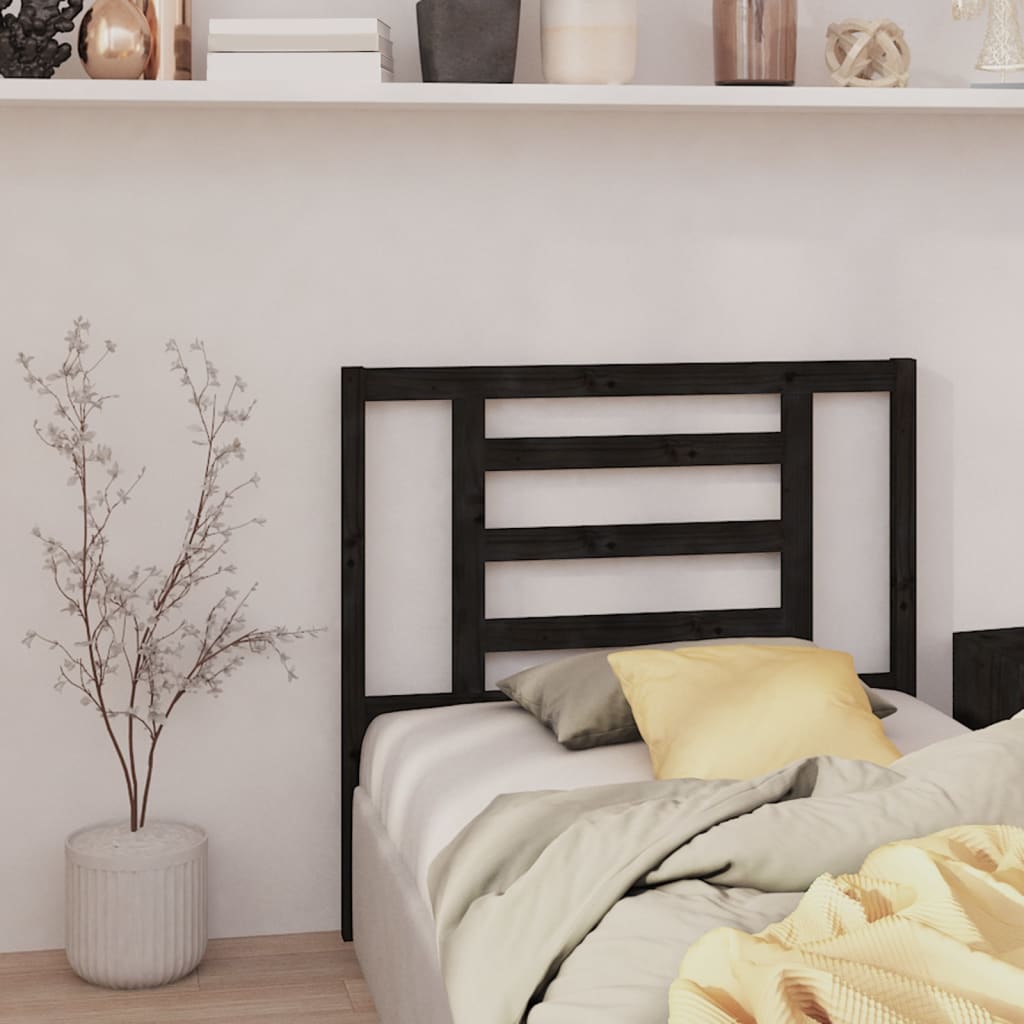 Headboard | Black | Solid pine wood | Single | Decorative Inlays
