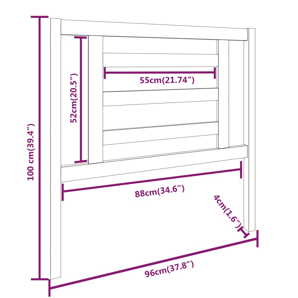 Headboard | Black | Solid pine wood | Single | Decorative Inlays