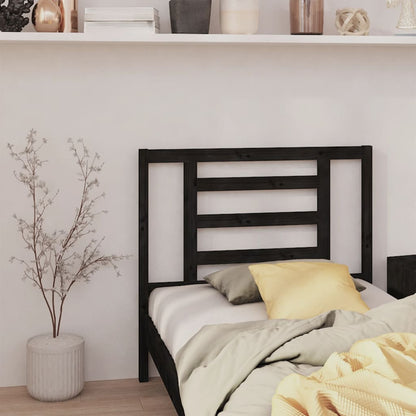 Headboard | Black | Solid pine wood | Single | Decorative Inlays
