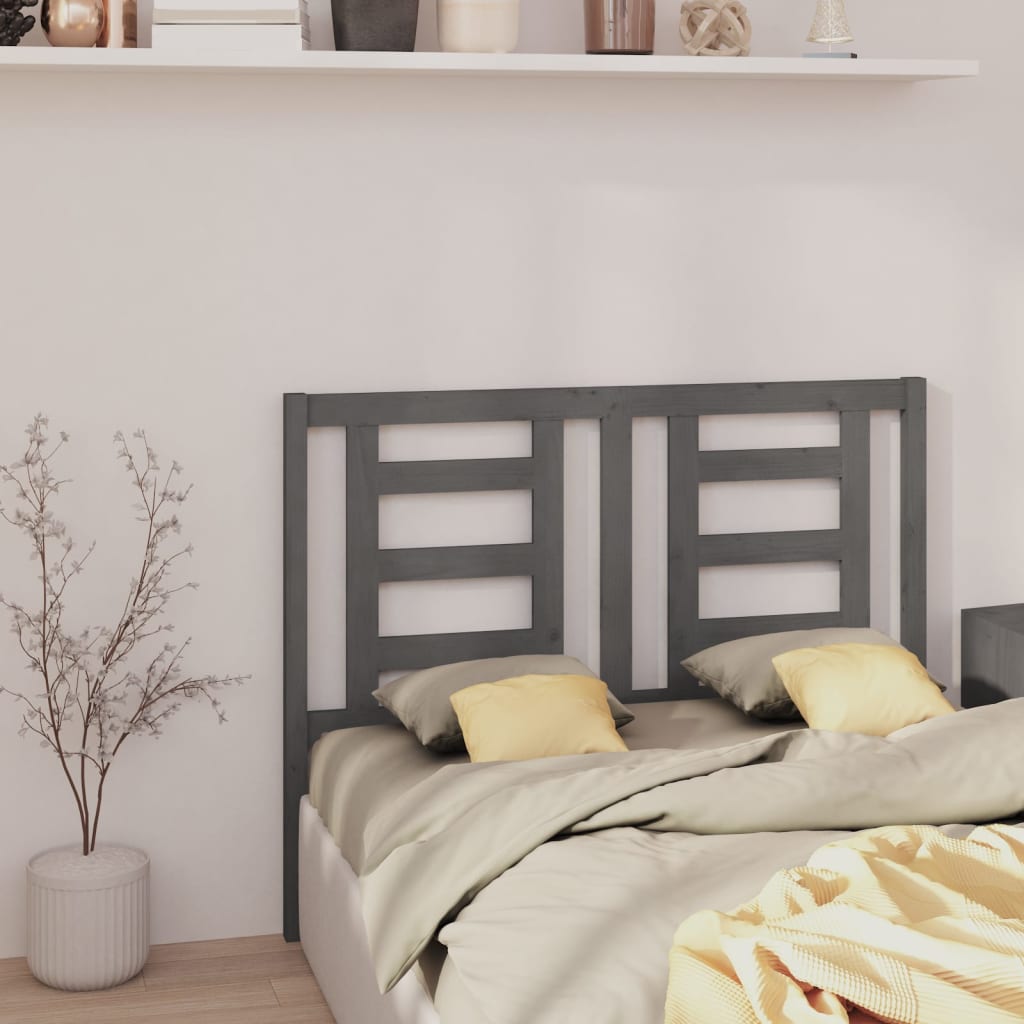 Headboard | Grey | Solid pine wood | 126 cm width | Decorative Inlays