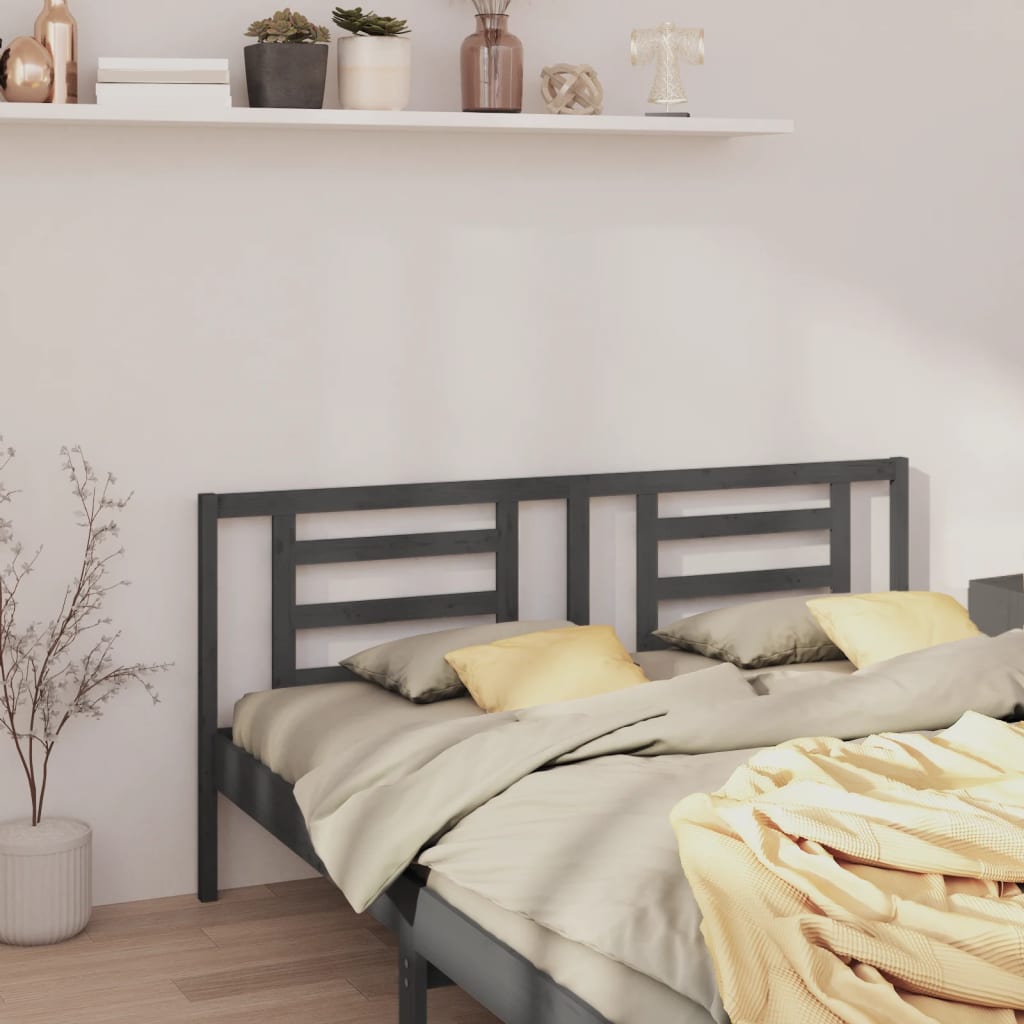 Bed Headboard | Grey | Solid Pine Wood | 186 cm x 4 cm x 100 cm