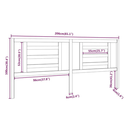 Bed Headboard Grey 206x4x100 cm Solid Pine Wood