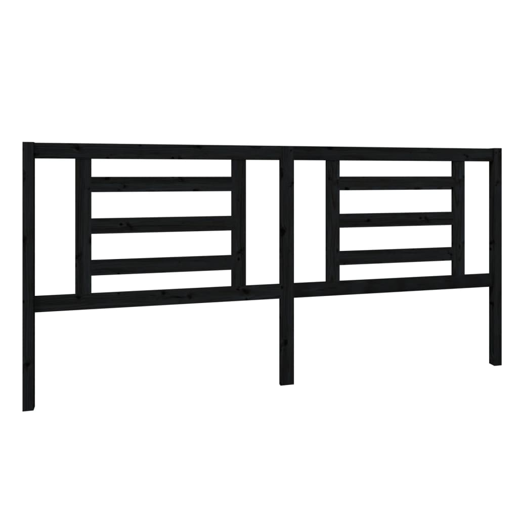 Bed Headboard | Black | Solid Pine Wood | 206 x 4 x 100 cm
