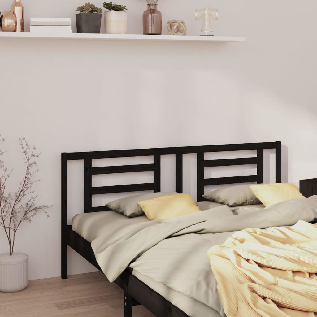 Bed Headboard | Black | Solid Pine Wood | 206 x 4 x 100 cm