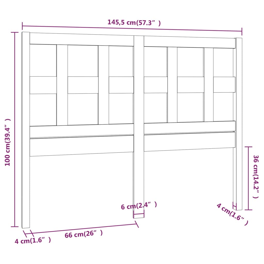 Bed Headboard Grey 145.5x4x100 cm Solid Wood Pine