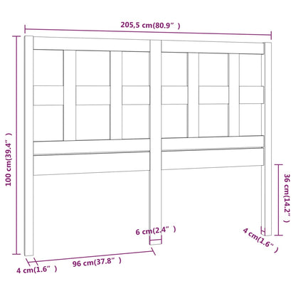 Bed Headboard Grey 205.5x4x100 cm Solid Wood Pine
