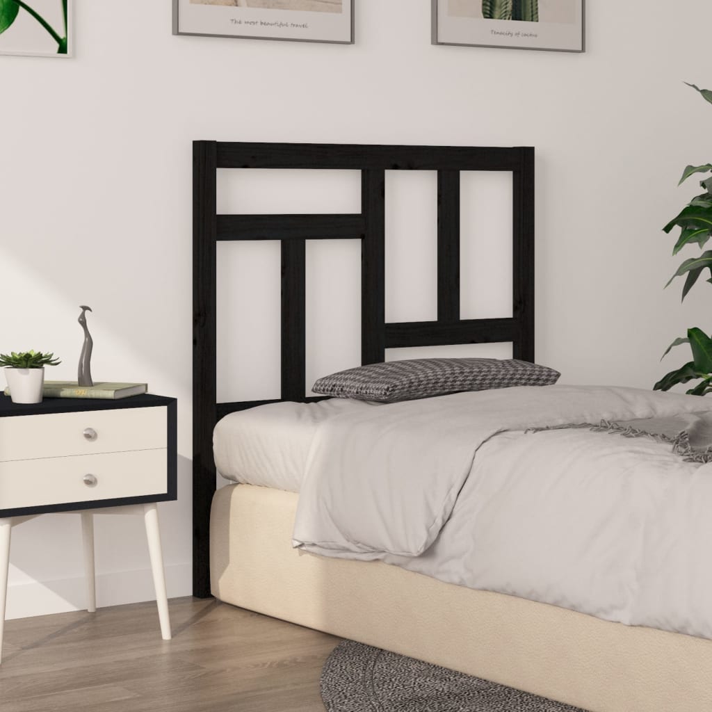 Bed Headboard | Black | Solid pine wood | 95.5 x 4 x 100 cm