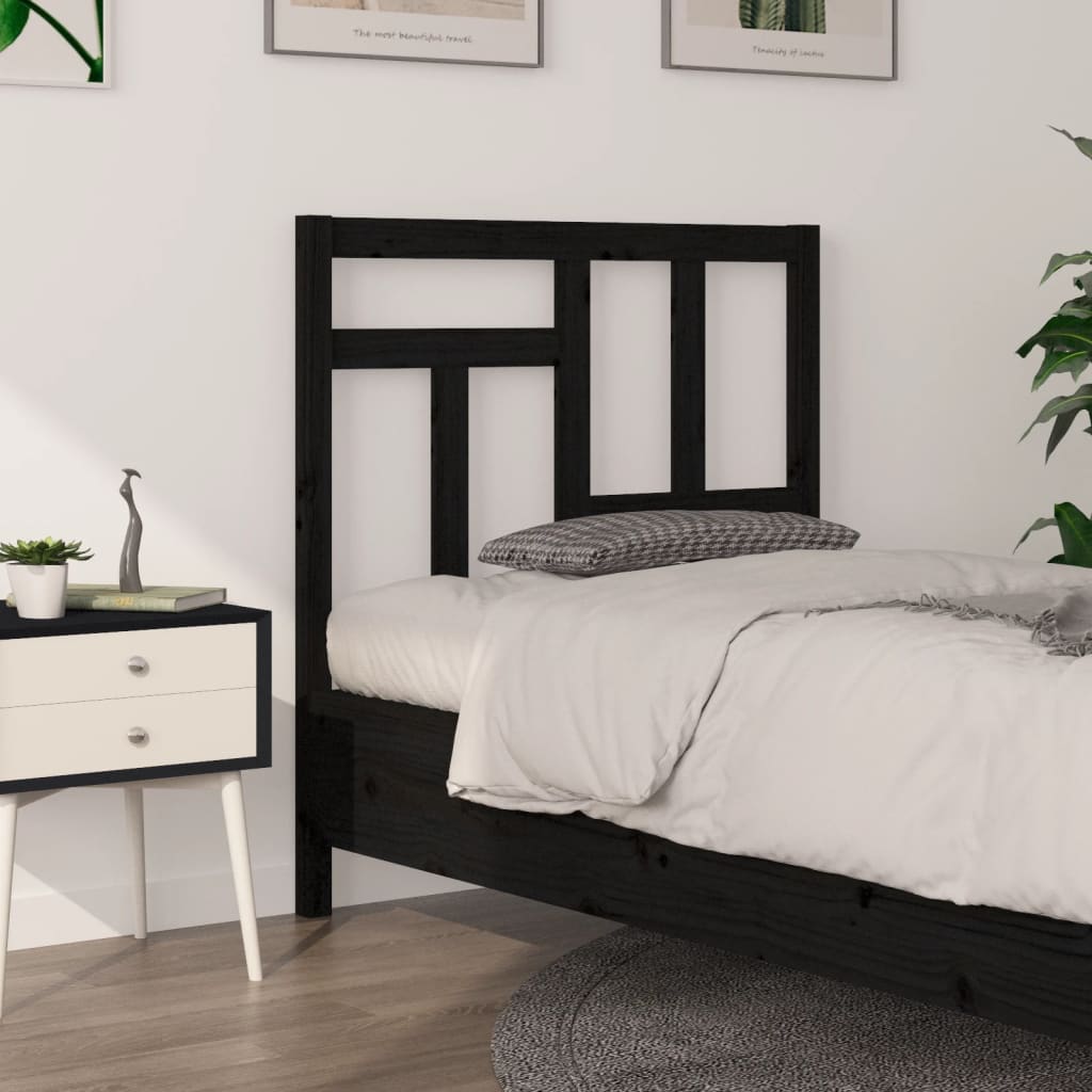 Bed Headboard | Black | Solid pine wood | 95.5 x 4 x 100 cm