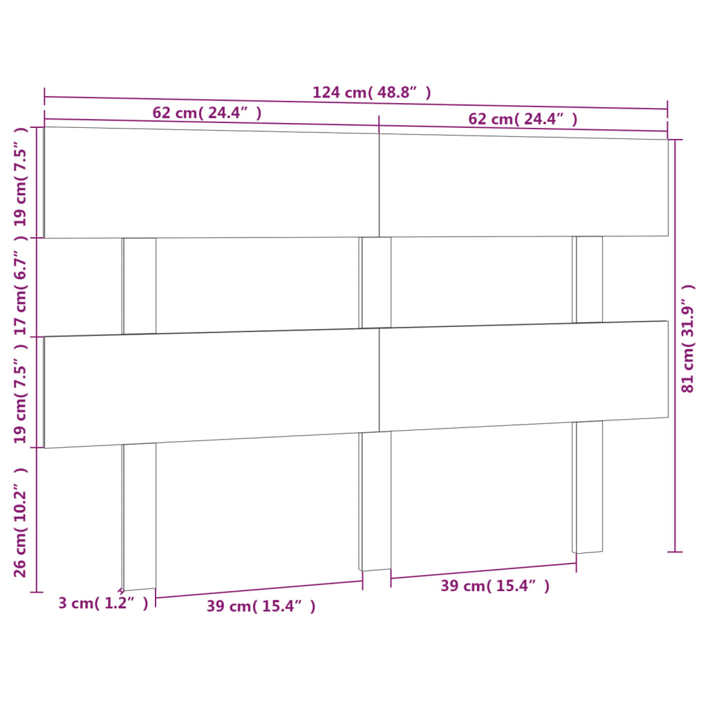 Bed Headboard 124x3x81 cm Solid Wood Pine