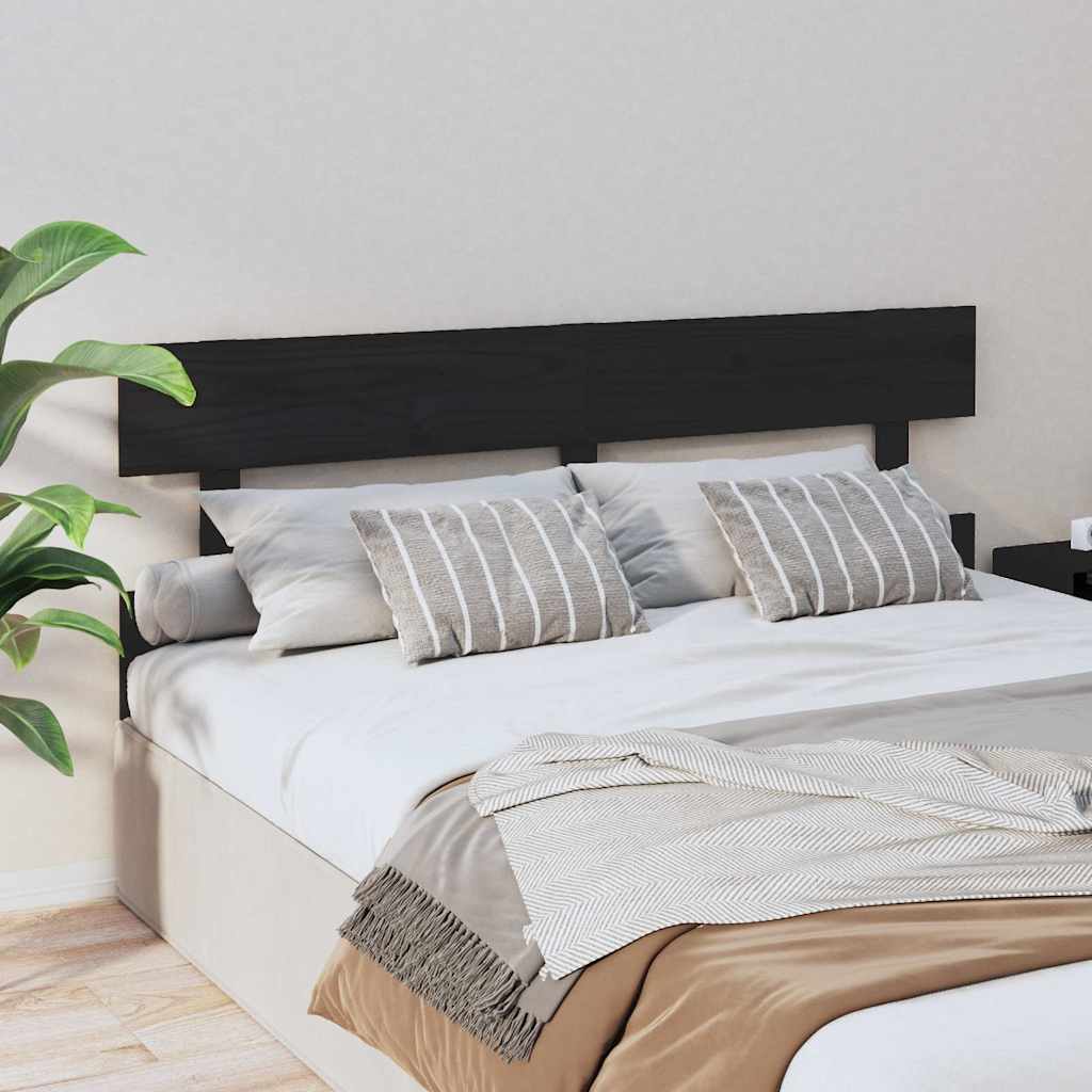 Bed Headboard Black 164x3x81 cm Solid Wood Pine