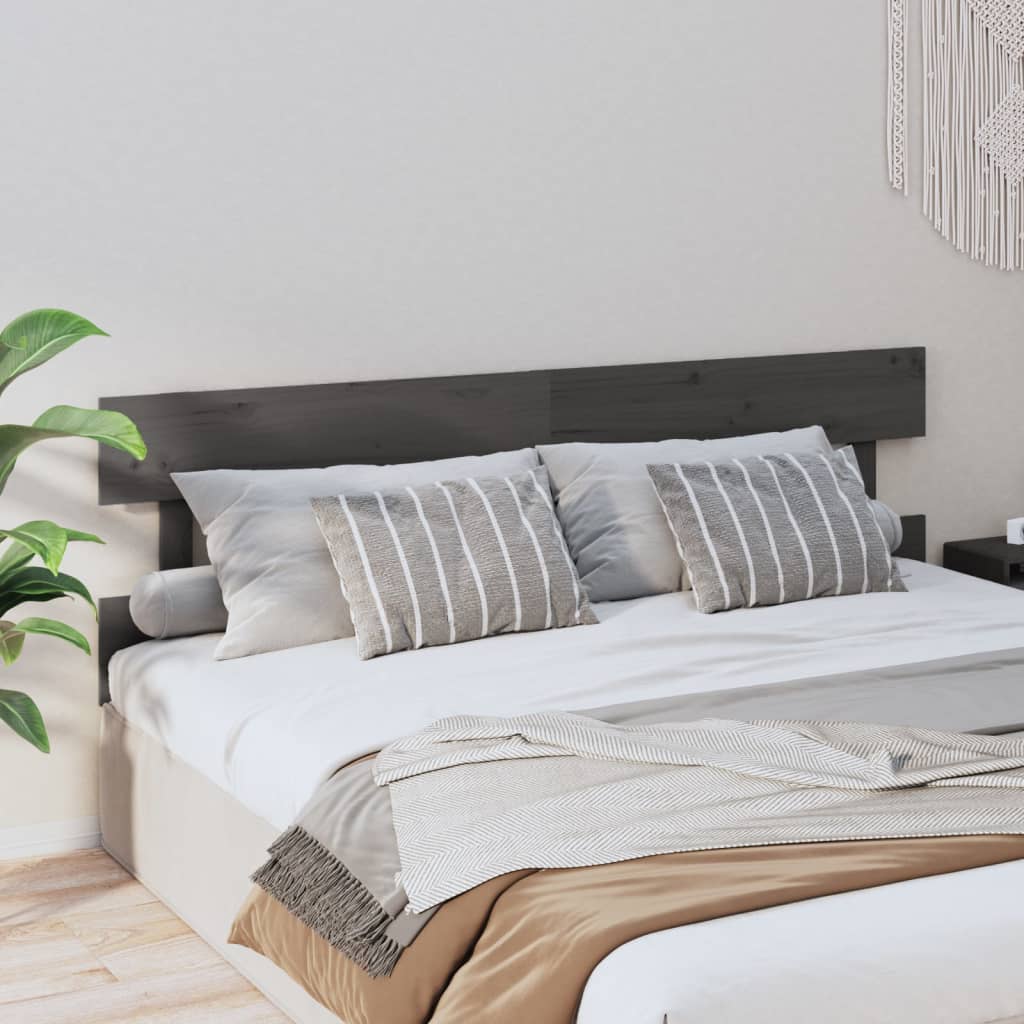 Bed Headboard Grey 204x3x81 cm Solid Wood Pine