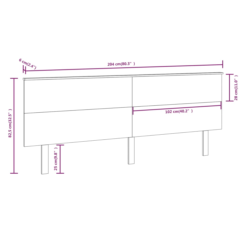 Bed Headboard Black 204x6x82.5 cm Solid Wood Pine