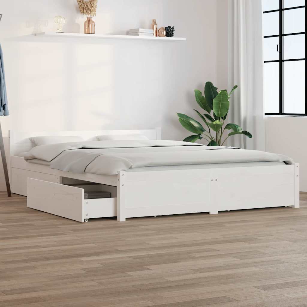 Bed Frame without Mattress with Drawers White 120x200 cm