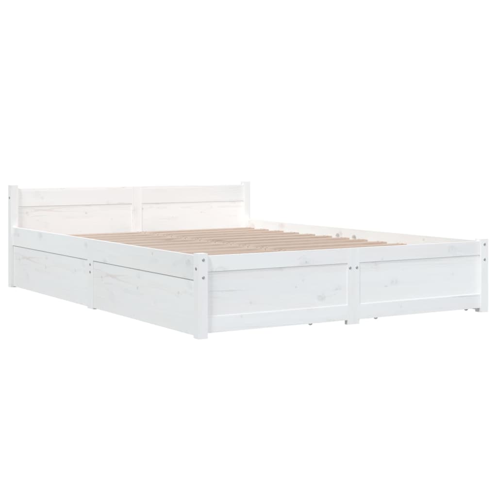 Bed Frame without Mattress with Drawers White King Size