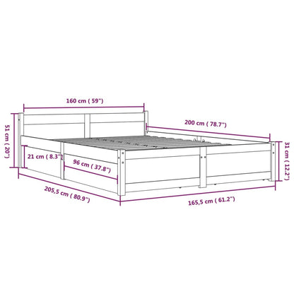 Bed Frame without Mattress with Drawers White 160x200 cm