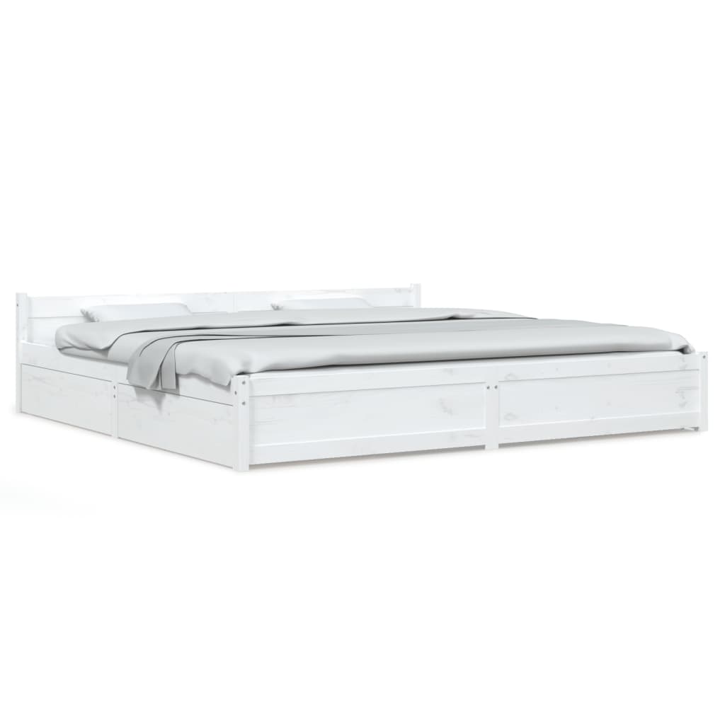 Bed Frame without Mattress with Drawers White Super King