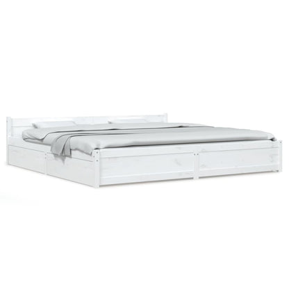 Bed Frame without Mattress with Drawers White Super King