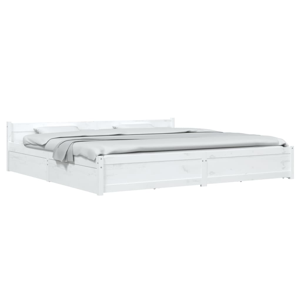 Bed Frame without Mattress with Drawers White Super King
