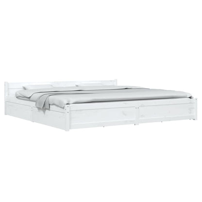 Bed Frame without Mattress with Drawers White Super King